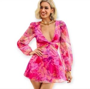 SHEIN Vibrant Pink Long Sleeve Dress